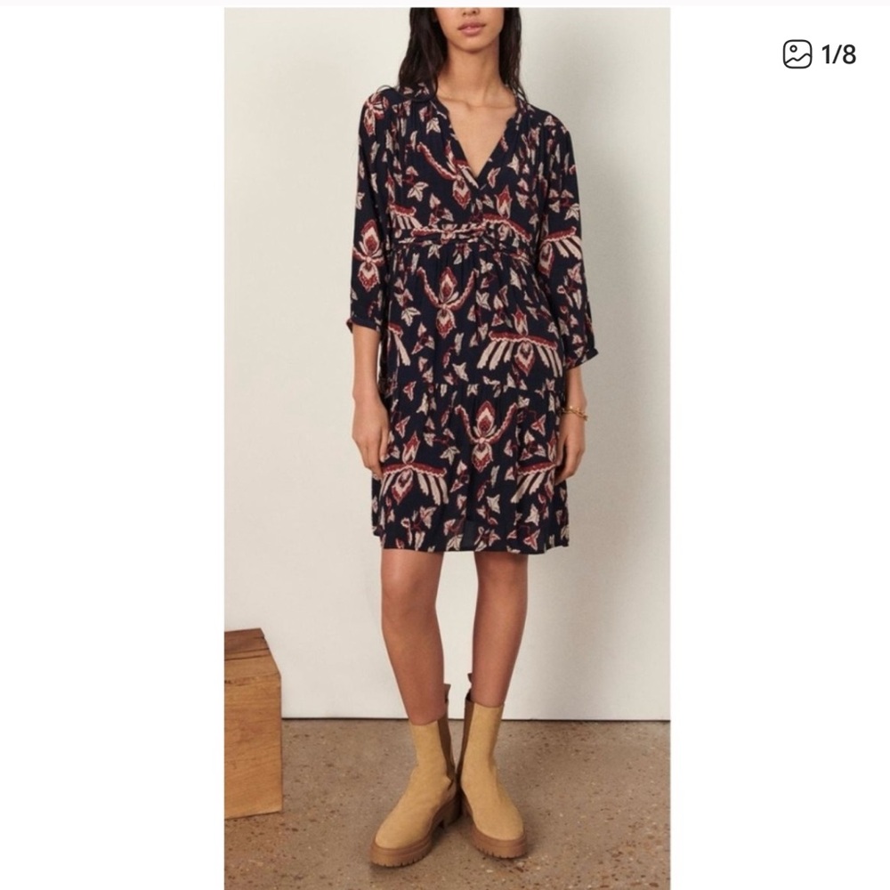 BA&SH calix floral tiered lady dress in midnight blue XS